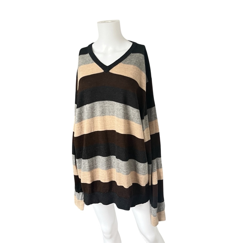 Vintage GAP Merino Wool Sweater Neutral Stripes V Neck Knit Sze XXL